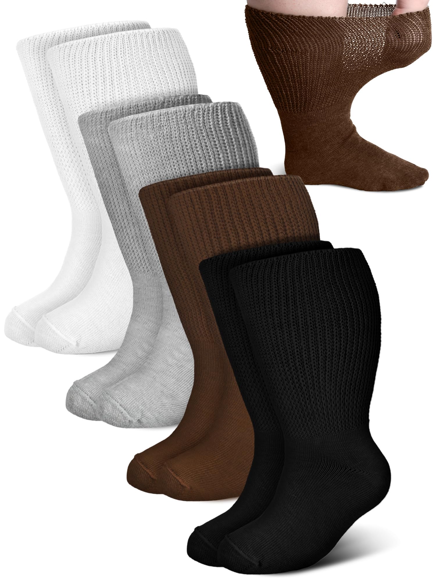 Bunnycool 4 Pairs Extra Wide Socks Swollen 30 Lymphedema Bariatric Socks Non Binding Loose Fit(10-13,Light Color)