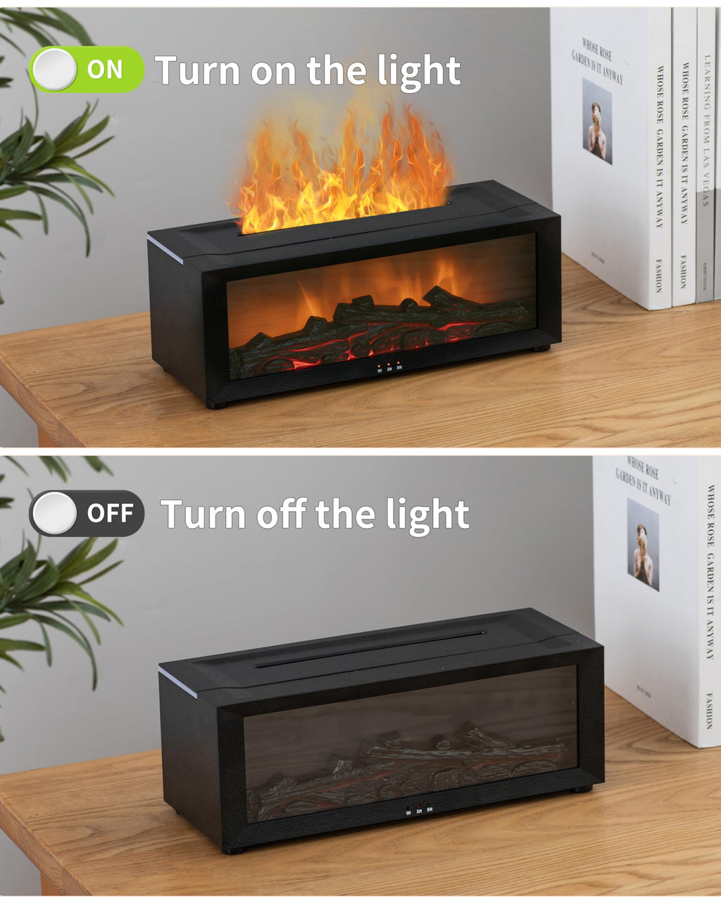 Flame Fireplace Diffuser Ultrasonic Essential with Remote Oil Aromatherapy 150ML Cool Mist Humidifier with Multiple Mist Mode, T