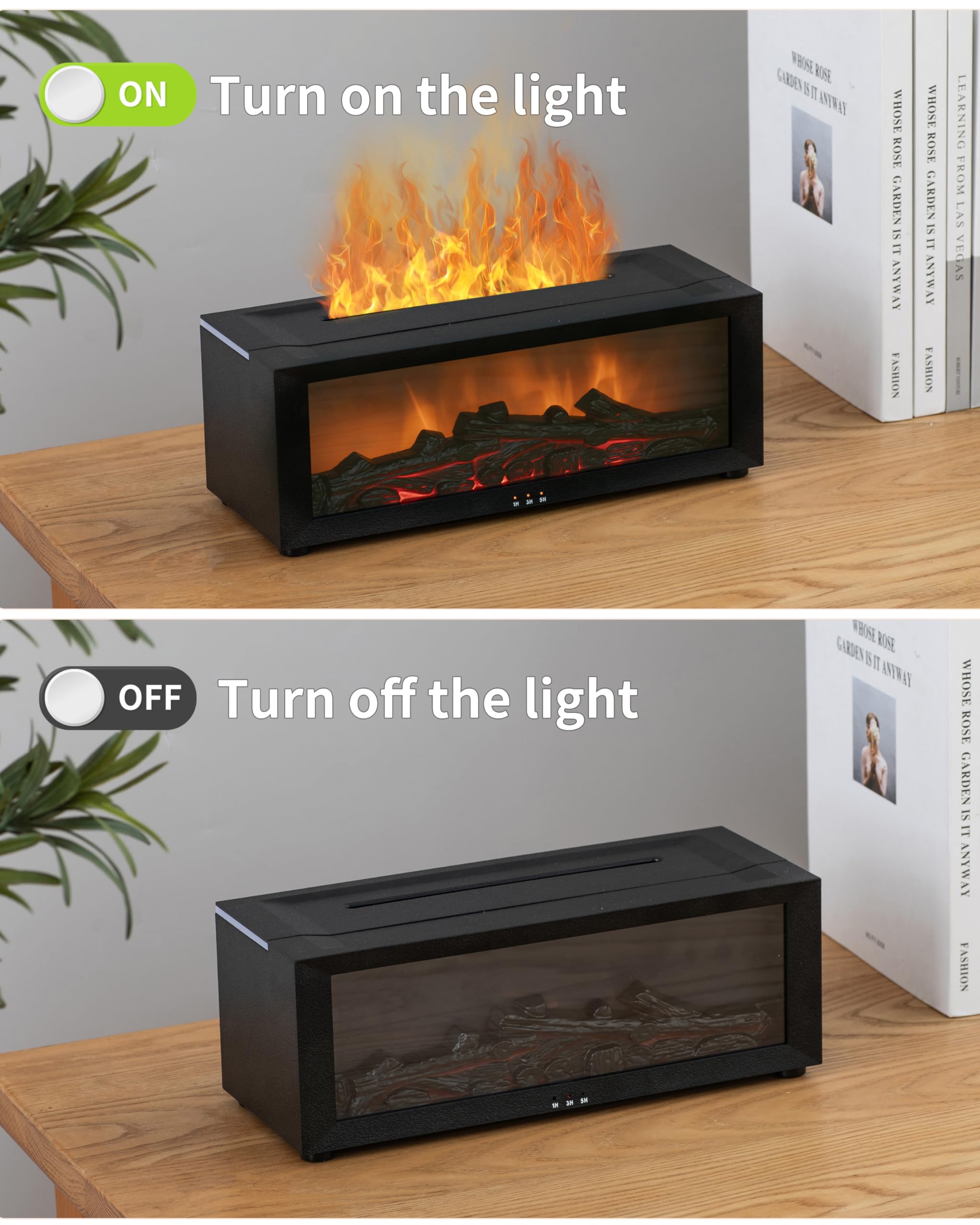 Flame Fireplace Diffuser Ultrasonic Essential with Remote Oil Aromatherapy 150ML Cool Mist Humidifier with Multiple Mist Mode, T