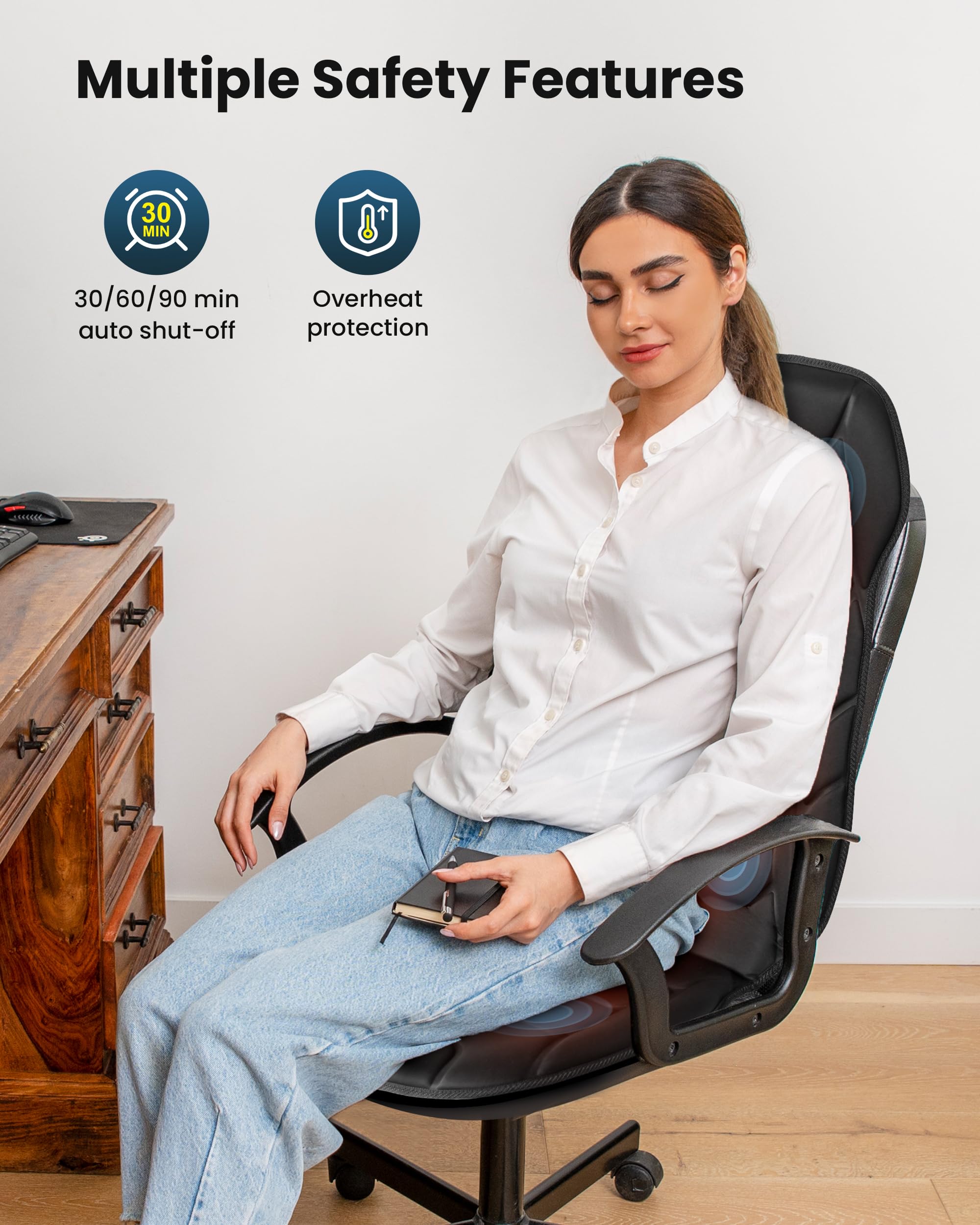 COMFIER Back Massager with Heat, Vibration Massage Seat Cushion with 8 Massage Nodes & 5 Modes, Adjustable Chair Massager Pad fo