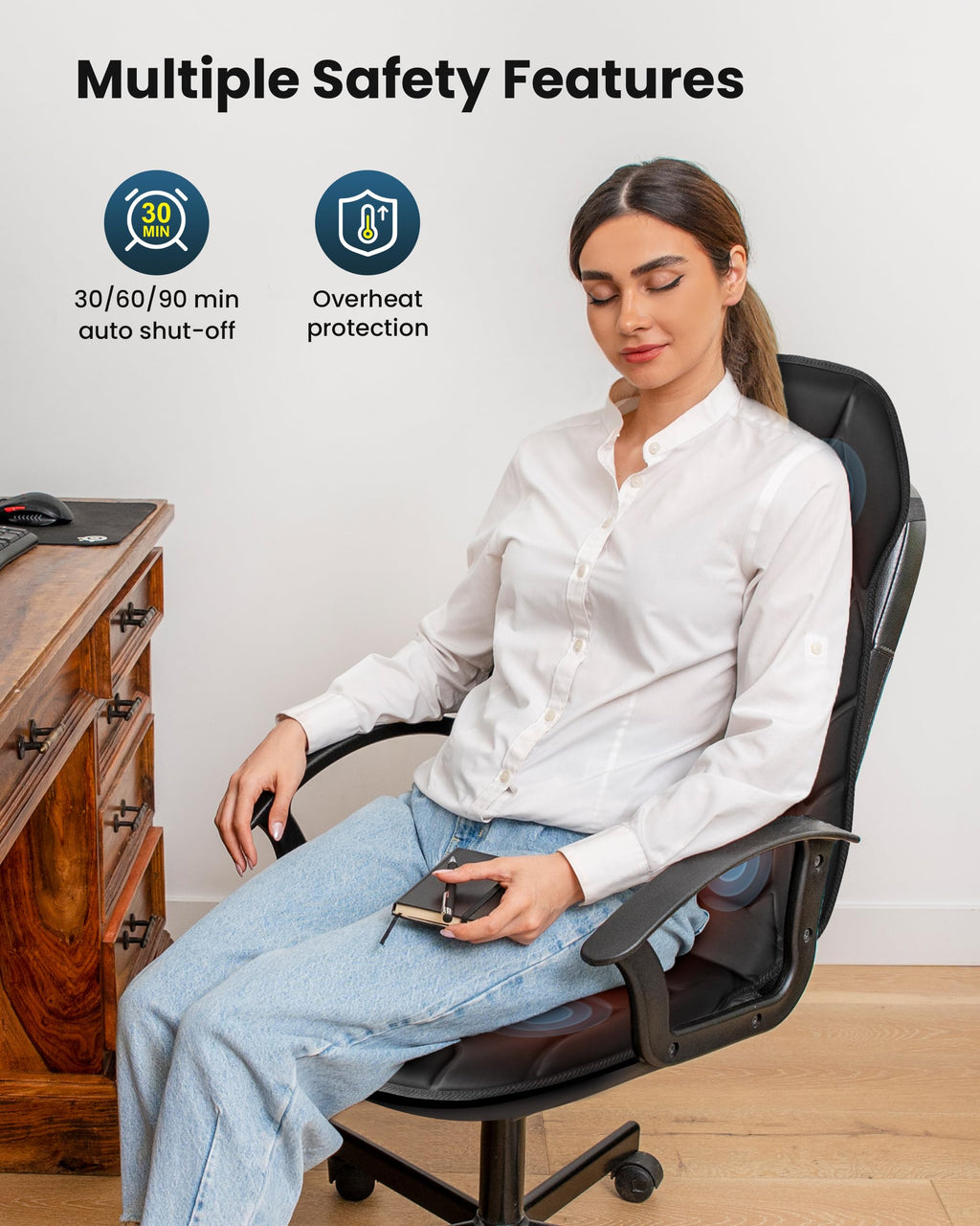 COMFIER Massage Seat Cushion, Back Massager with 8 Massage Nodes & 5 Modes, Adjustable Chair Massage Pad with Heat for Home Offi