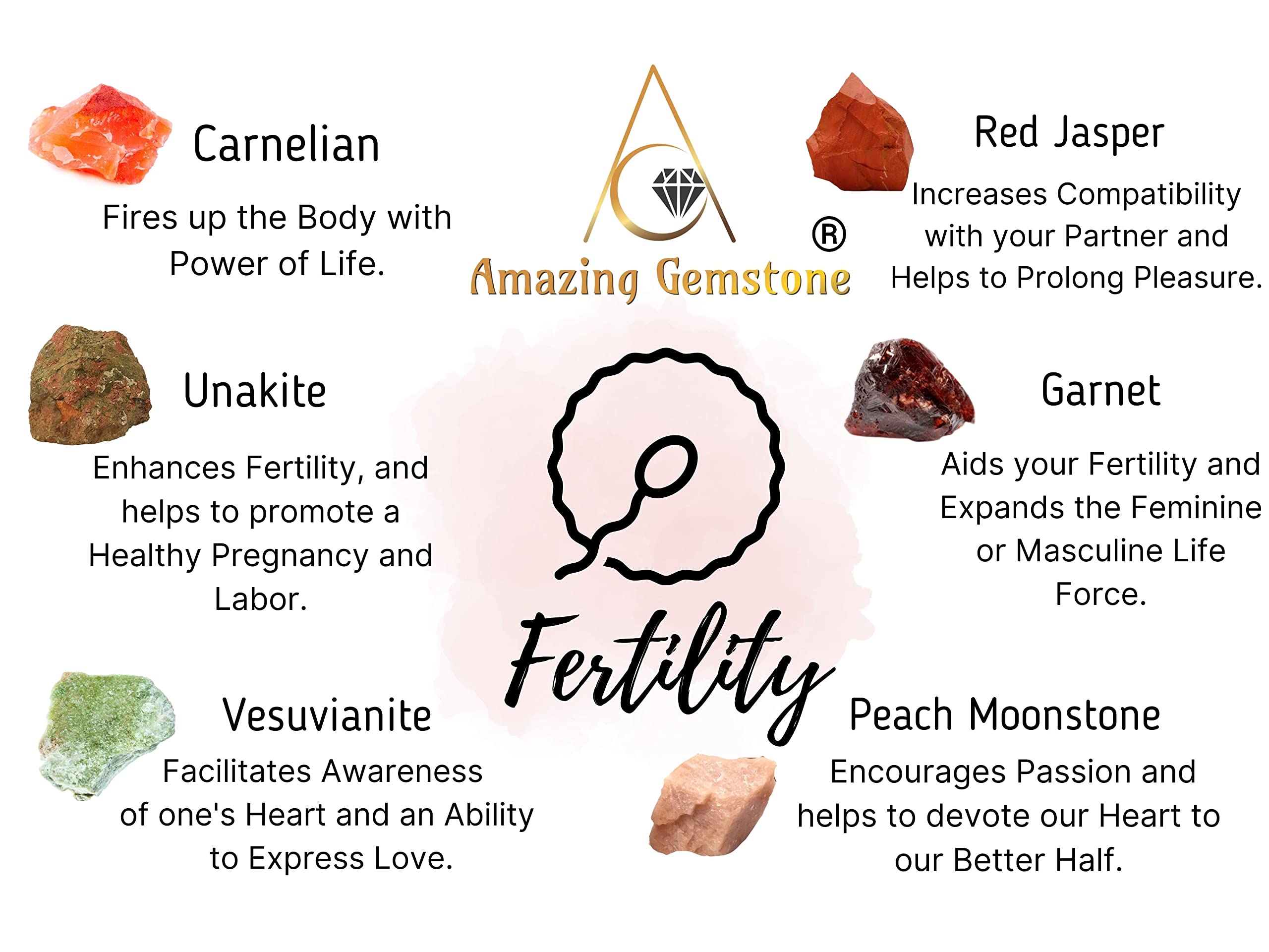 Crystals for Fertility Manifestation, Set of 6 Carnelian, Unakite, Peach Moonstone, Garnet, Red Jasper and Vesuvianite Healing C