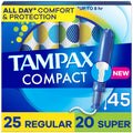 Tampax Compact Pearl Tampons Multipack, with LeakGuard Braid & Extendable Applicator, Regular/Super Absorbency, Compact Extendab