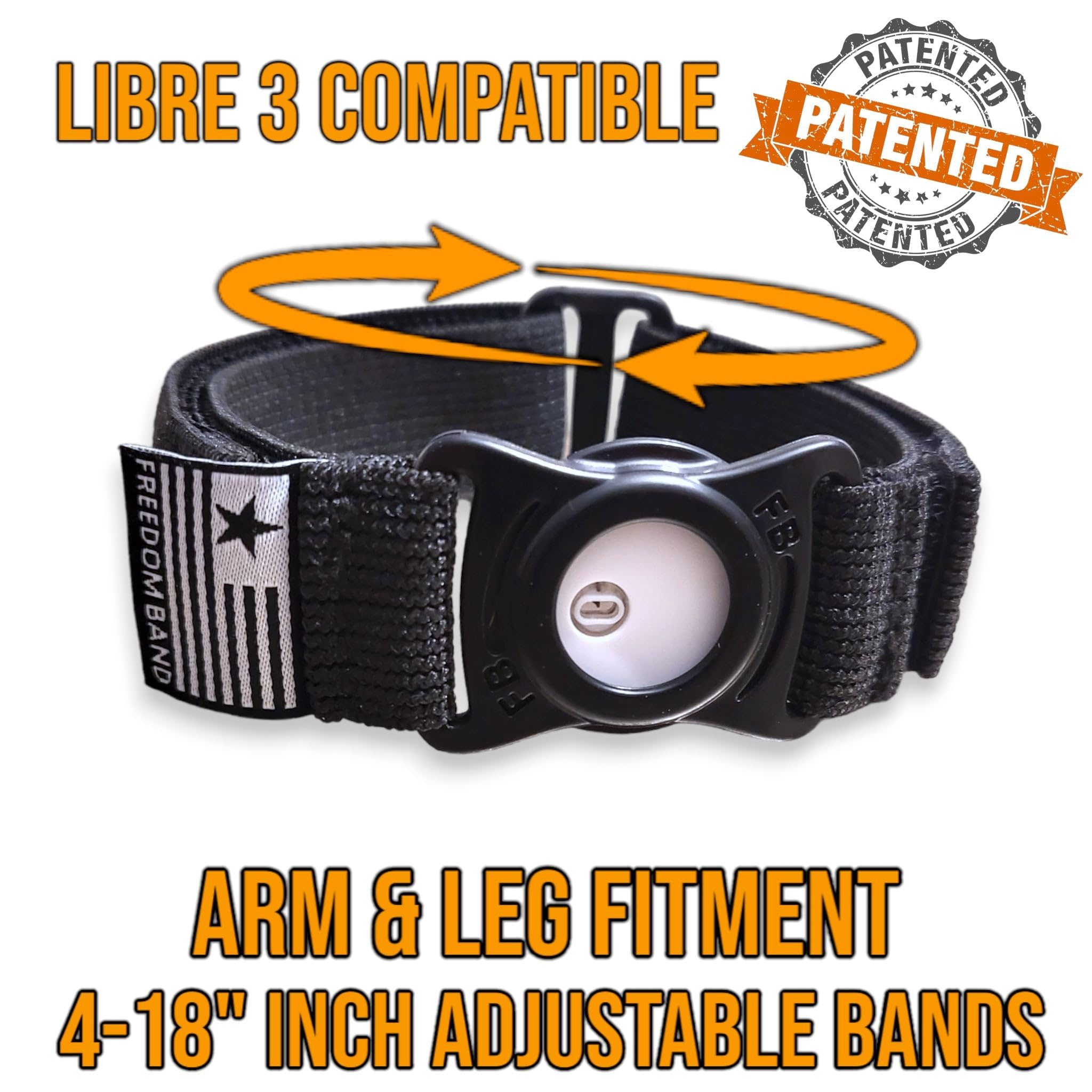 4-18 Inch Adjustable Freedom Band for Freestyle Libre 3 : Transmitter Protection Sensor Cover Arm & Leg Band -No More Adhesive P