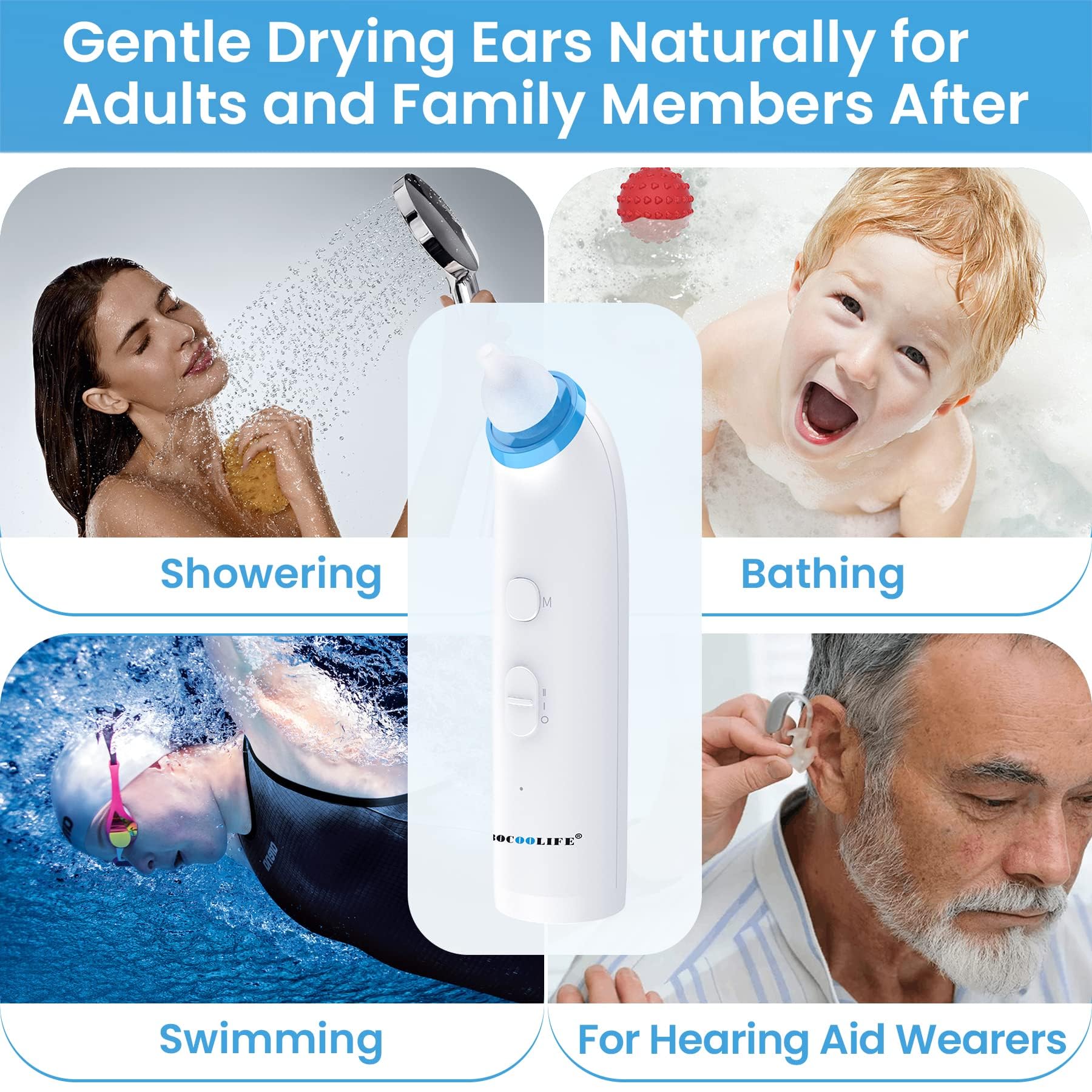 BOCOOLIFE Ear Dryer Ear Blow Dryer Swimming Ear Moisture Swimmers Ear Drier Swim Ear Blower Electronic Ear Water Remover Recharg