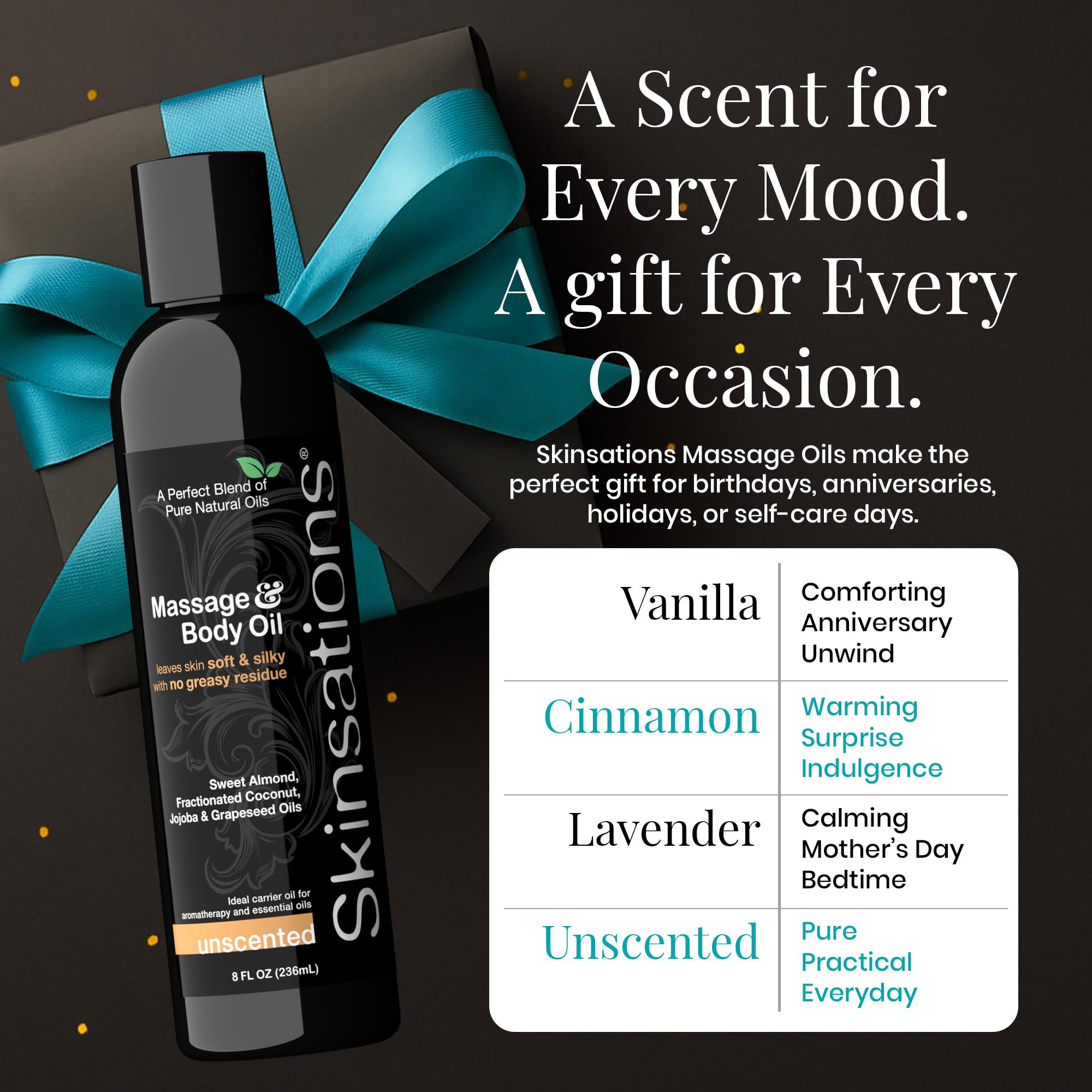 Skinsations - Unscented Massage Oil for Massage Therapy - 16oz | Fragrance-Free Body Oil for Sensitive Skin & Aromatherapy | Swe