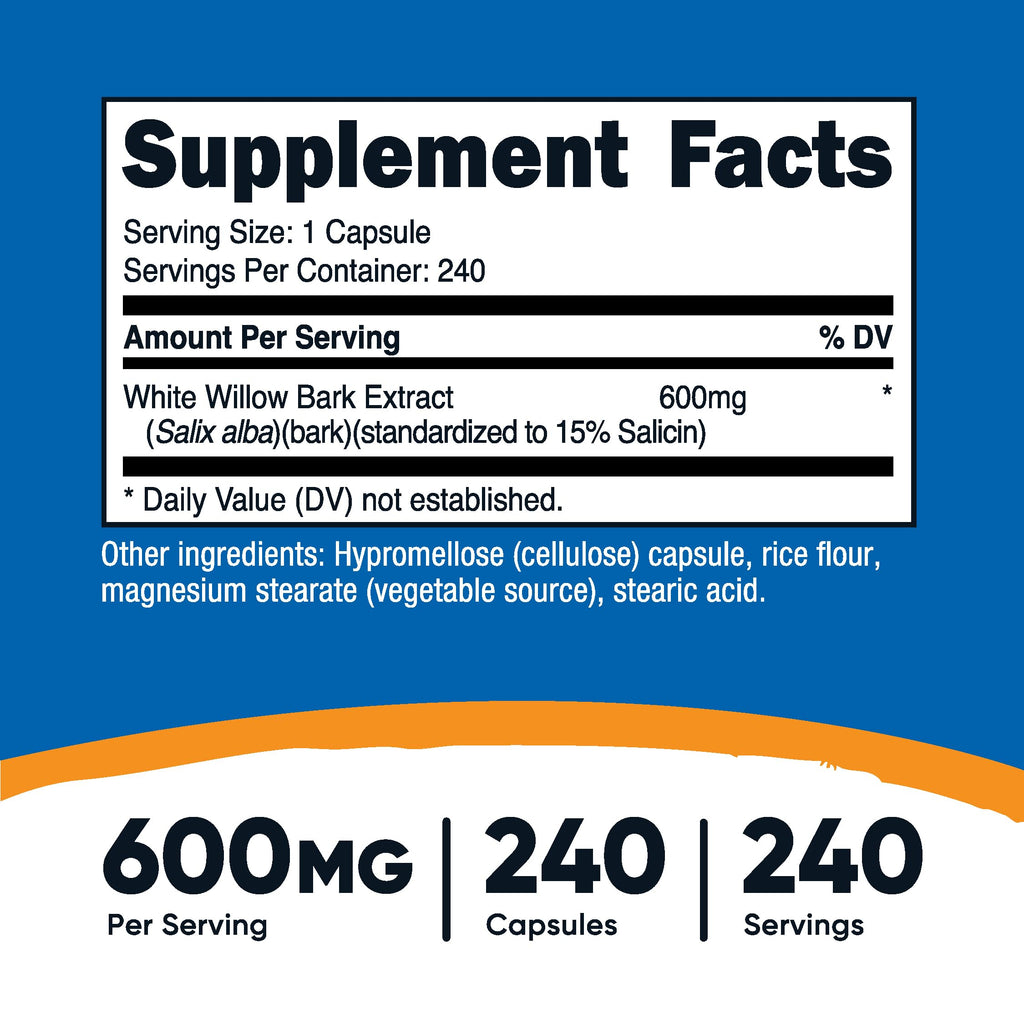 Nutricost White Willow Bark 600mg, 240 Capsules - Vegetarian Friendly, Non-GMO, Gluten Free
