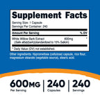 Nutricost White Willow Bark 600mg, 240 Capsules - Vegetarian Friendly, Non-GMO, Gluten Free