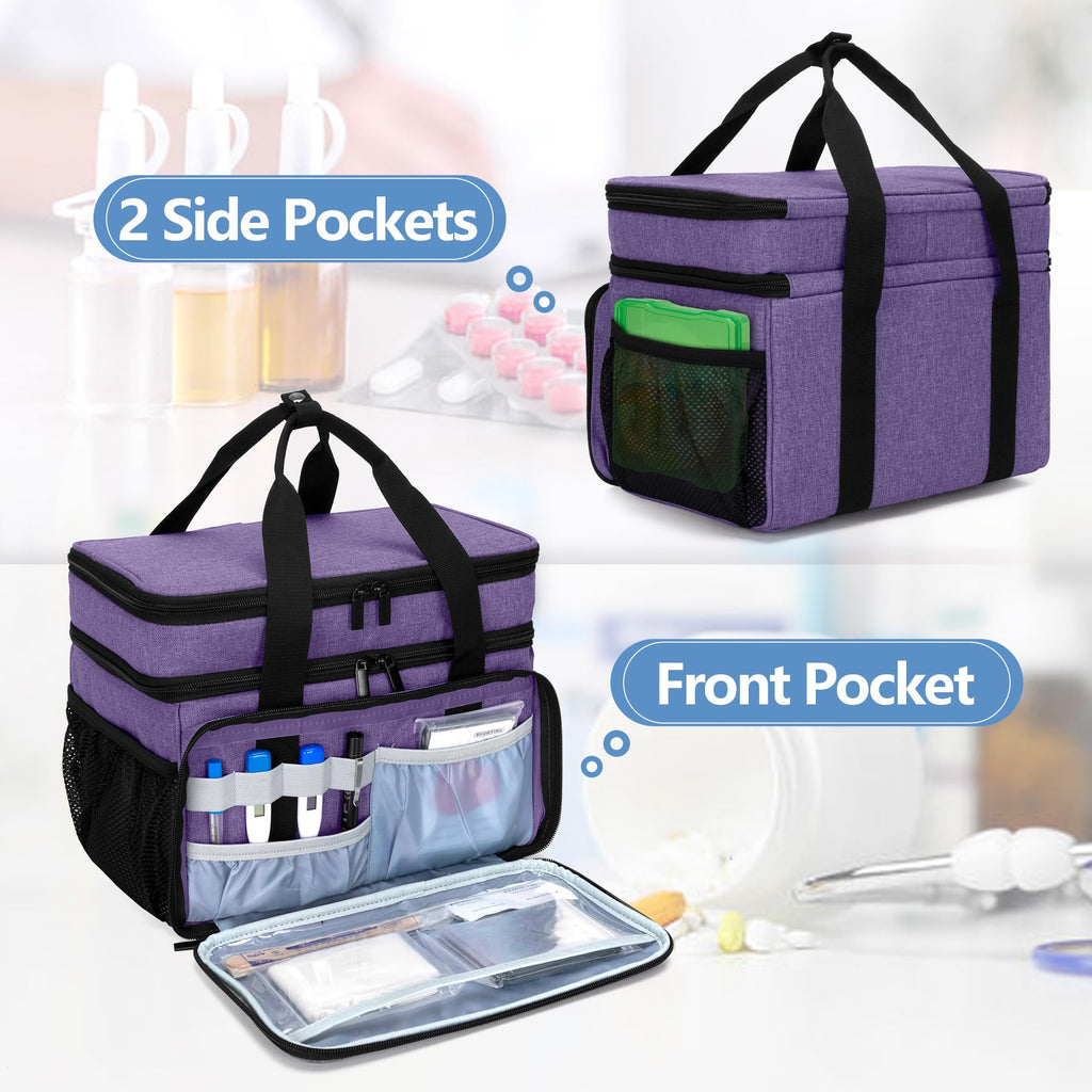 LUXJA 2 Layers Medicine Bag with Detachable Divider, Pill Bottle Organizer Suitable for Home or Travel Use, Purple