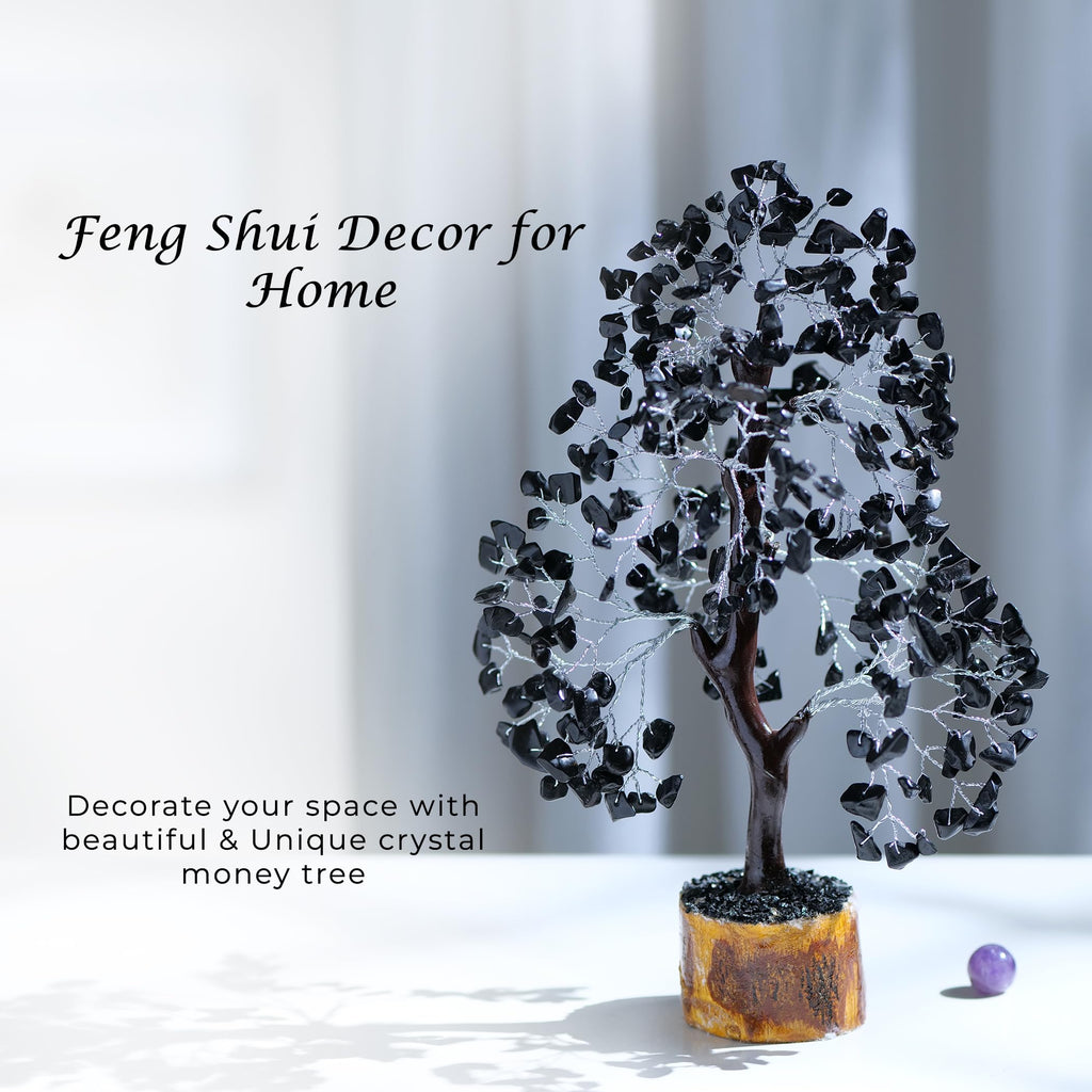 PYOR Black Tourmaline Feng Shui Money Tree, Real Crystals, Abundance Stones and Crystals for Home Office and Spiritual Room Deco