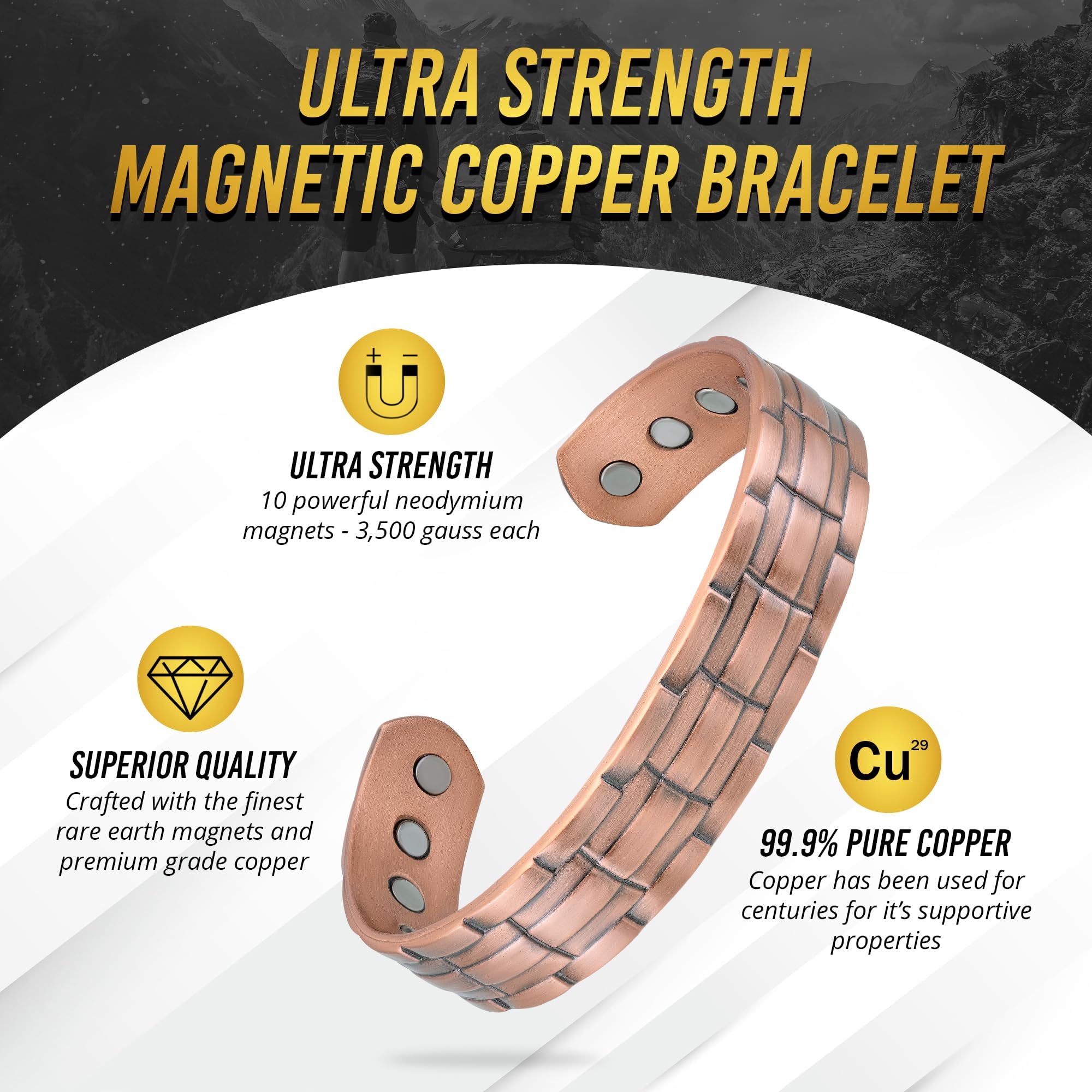 MagnetRX Magnetic Copper Bracelets for Men - Effective 99.9% Pure Copper Bracelet for Men - Adjustable Copper Magnetic Therapy B