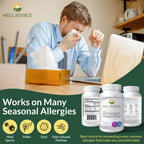 Histamine Shield Plus All Natural Antihistamine Supplement Works for Pollen, Pet Dander, Dust, Mold, and Odor Allergies. 120 Cap