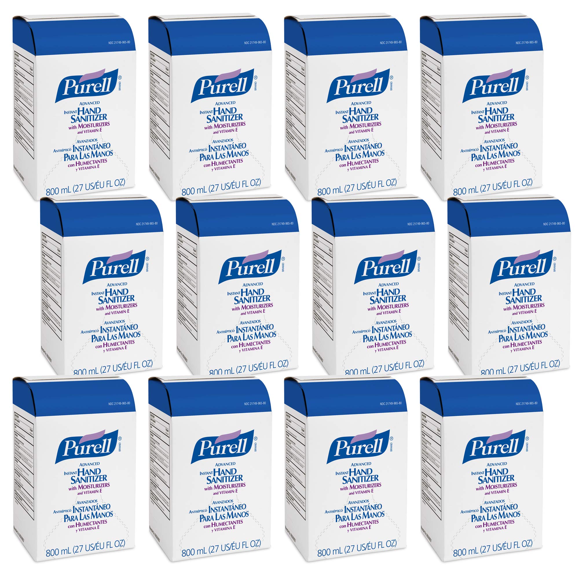 PURELL Advanced Hand Sanitizer Gel, 800 mL Hand Sanitizer Gel Refill for GOJO 800 Series Bag-in-Box Push-Style Dispenser (Pack o