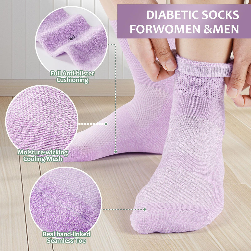Bulinlulu Diabetic Socks for Men Women,6 Pairs Non Binding Ankle Diabetic Socks for Women Men Size 6-9 9-12(Light Bright-Medium)