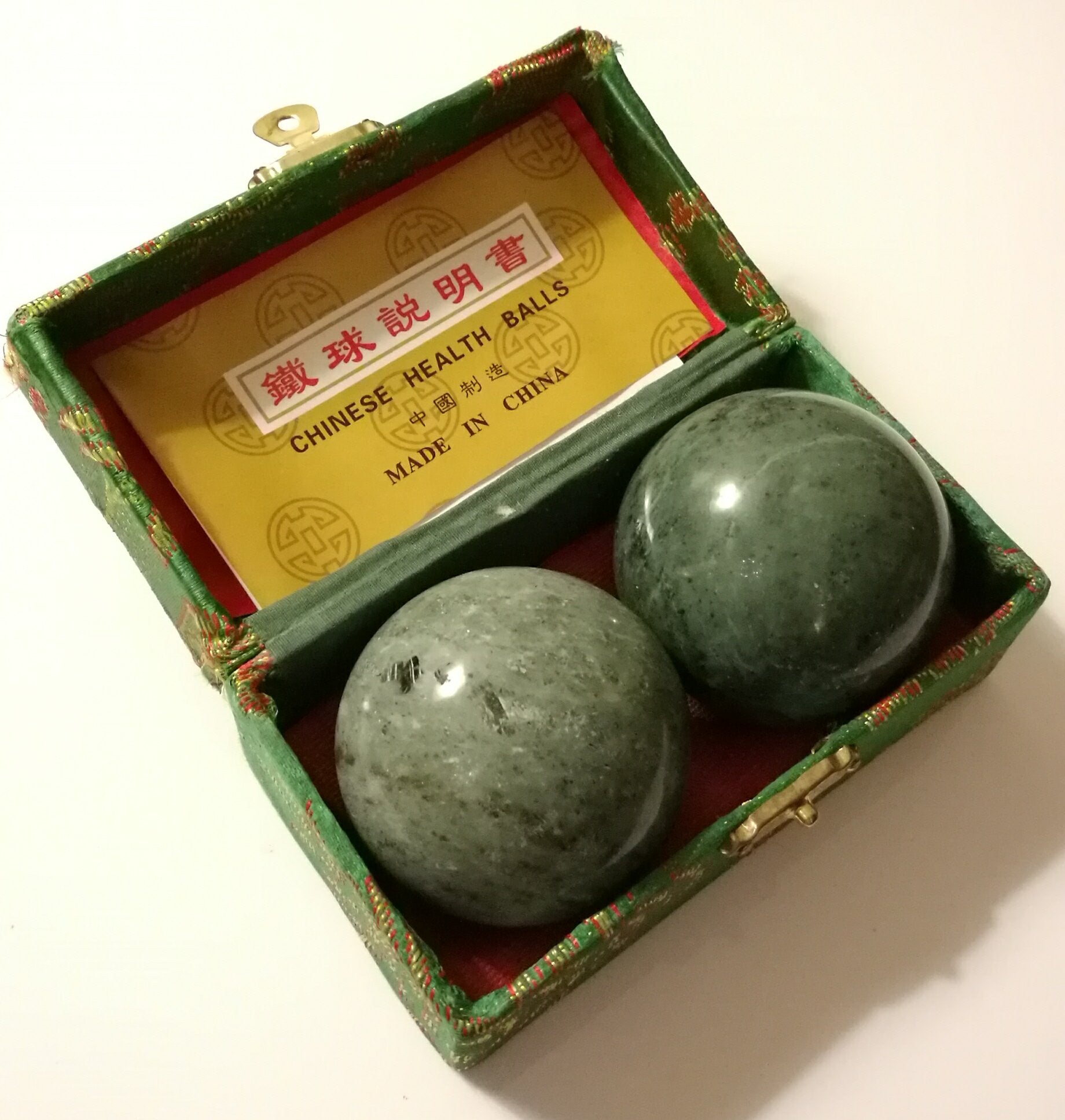 THY COLLECTIBLES Blackish Jade Green Marble Stone Chinese Healthy Exercise Massage Baoding Balls