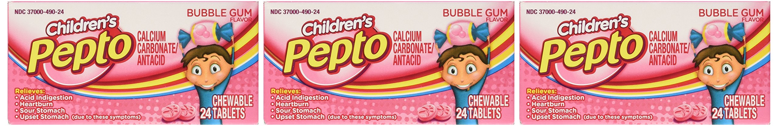Pepto-bismol Childrens Pepto, Bubble Gum Flavor Chewable Tablet, 24-Count Units (Pack of 3)