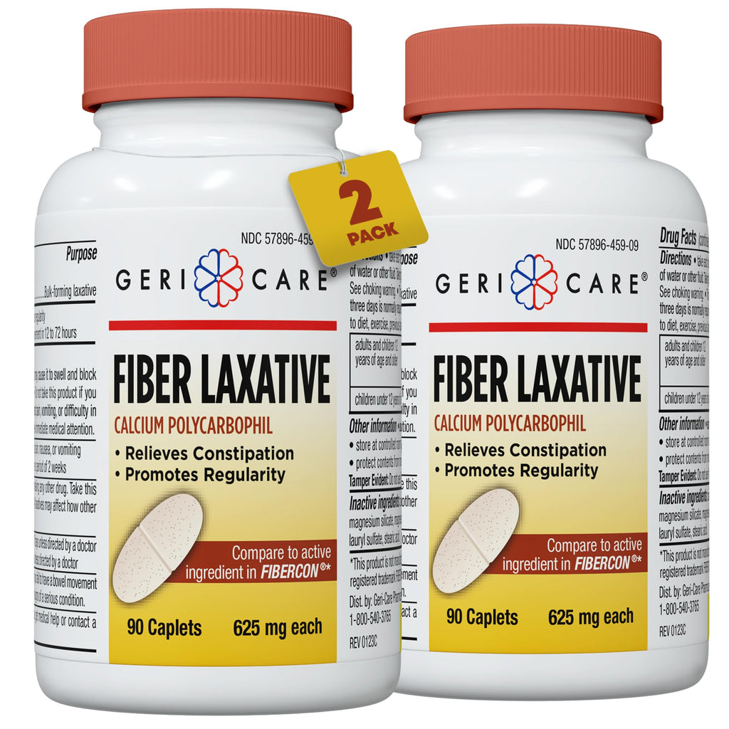 GeriCare Fiber Laxative Calcium Polycarbophil 625mg Caplets, Promotes Healthy Digestion and Constipation Relief, 90 Count Bottle