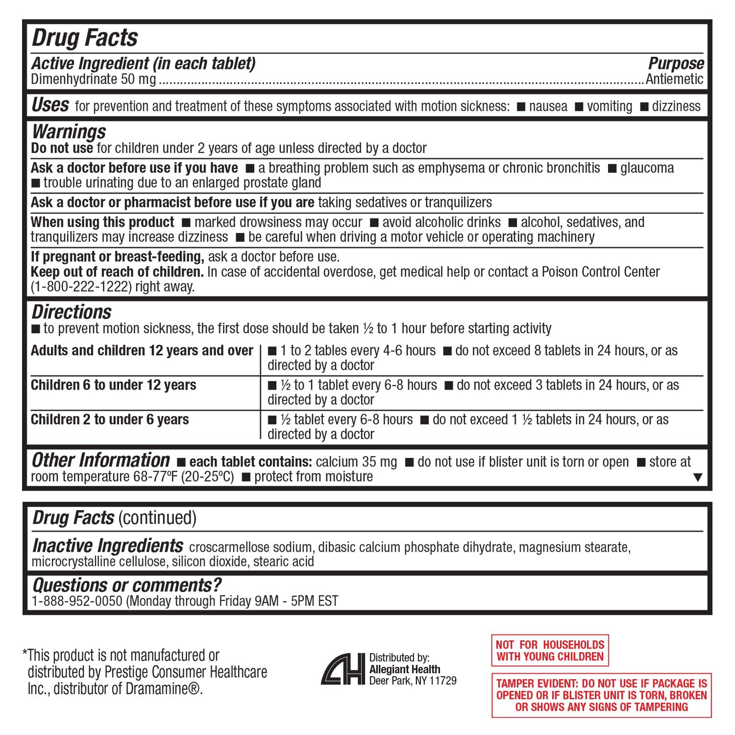 HealthA2Z Motion Sickness Relief | Dimenhydrinate 50mg | Antiemetic | Prevents Nausea, Vomiting & Diziness | for Children & Adul