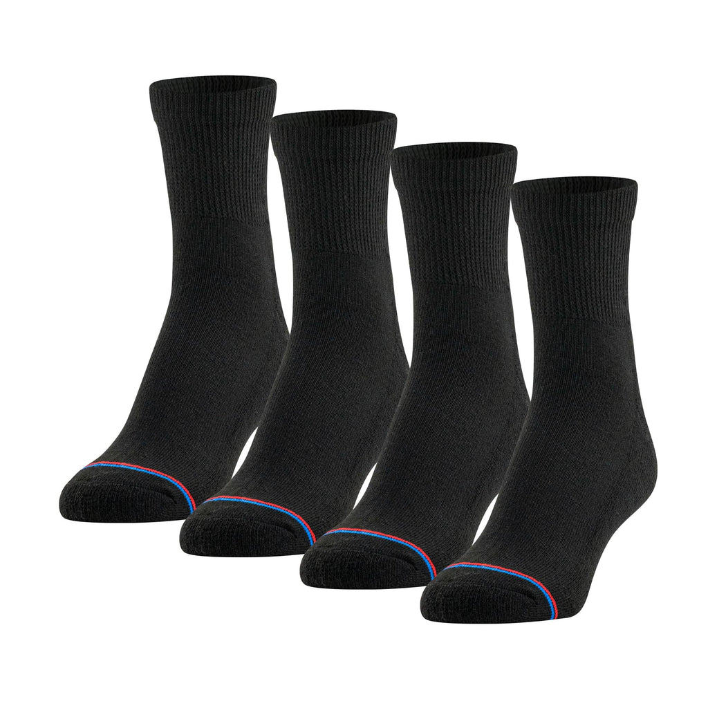 MediPEDS Quarter Socks with Non-Binding Top and Cushion, Multipairs, Black (4-Pairs), Shoe Size: Men's 7-12 Women's 10-13