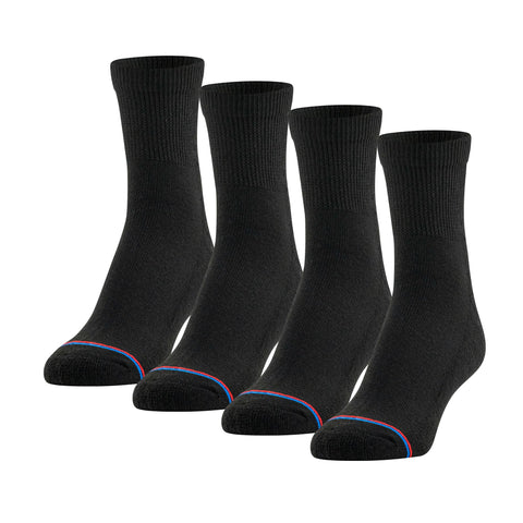 MediPEDS Quarter Socks with Non-Binding Top and Cushion, Multipairs, Black (4-Pairs), Shoe Size: Men's 7-12 Women's 10-13