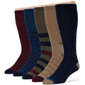 7BIGSTARS KINGDOM Men's Diabetic Cotton Mid Calf Socks - 5 Pack XLarge - Stripe Pattern - Sock Size 13-15 Shoe Size 12-15 XL Dar