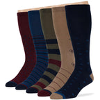 7BIGSTARS KINGDOM Men's Diabetic Cotton Mid Calf Socks - 5 Pack XLarge - Stripe Pattern - Sock Size 13-15 Shoe Size 12-15 XL Dar