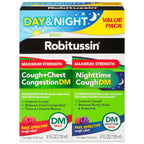 Robitussin Maximum Strength Cough + Chest Congestion DM And Maximum Strength Nighttime Cough DM, Cough Medicine For Adults, Berr