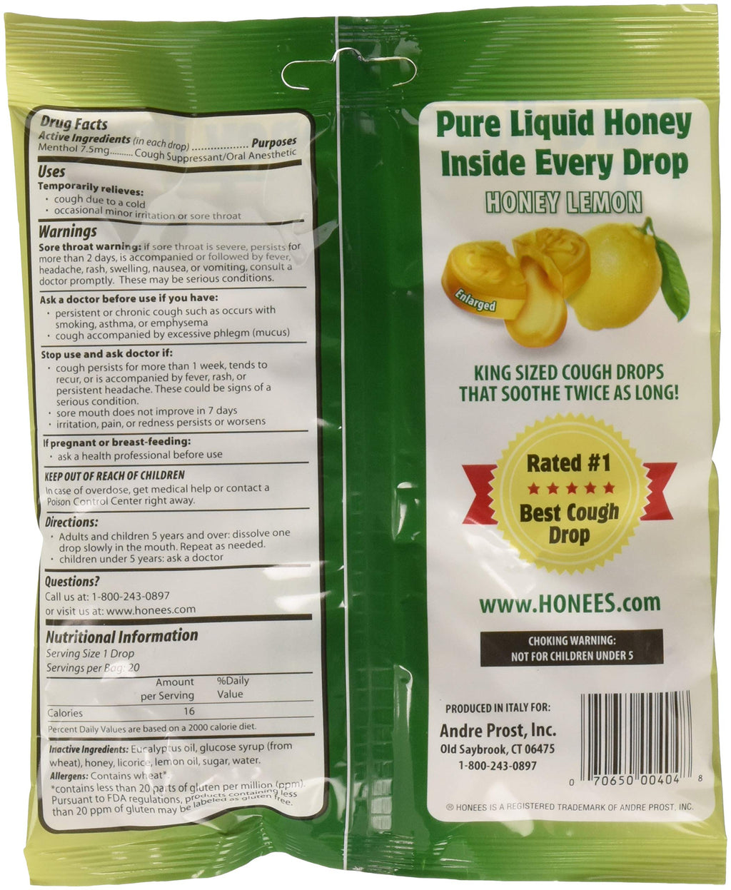Honees Honey Lemon Cough Drops - 20-Piece, Pack of 12 Honey-Filled Lozenges | Temporary Relief from Cough | Soothes Sore Throat