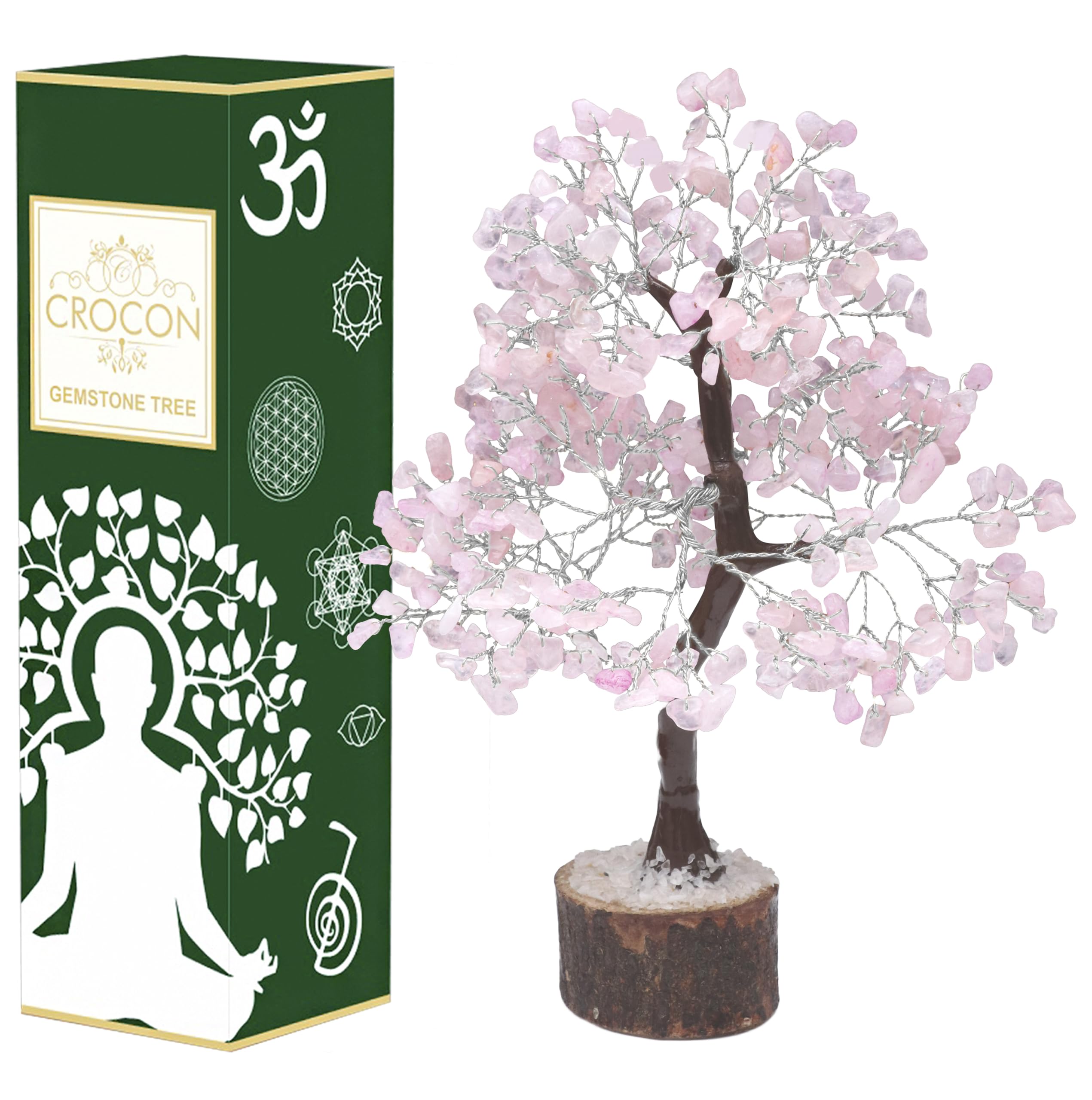 Crocon Rose Quartz Gemstone Feng Shui Money Tree | Feng Shui Bonsai | Mystical | Chakra Balancing | Reiki Crystal Healing | Orna