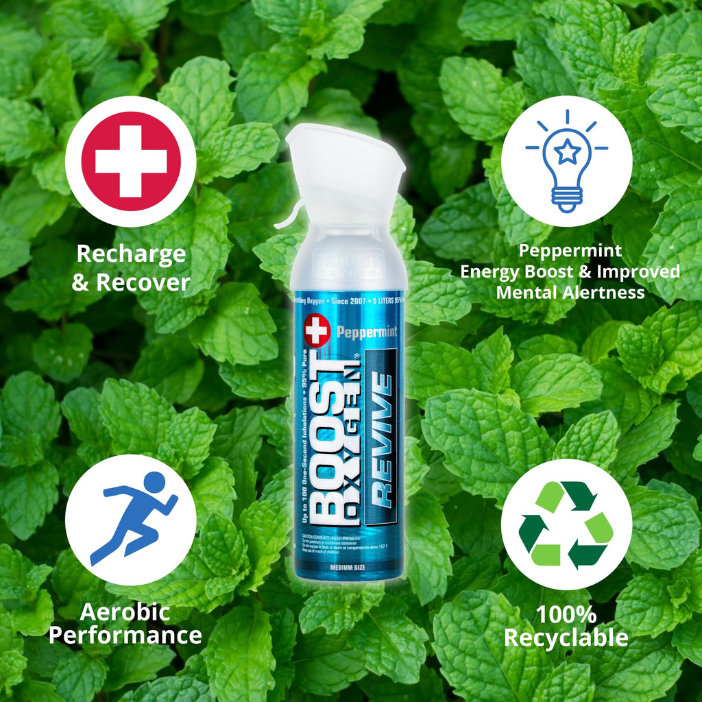 Boost Oxygen Medium Revive Peppermint Aroma 5L Canister | Respiratory Support for Aerobic Recovery, Altitude, Performance & Heal