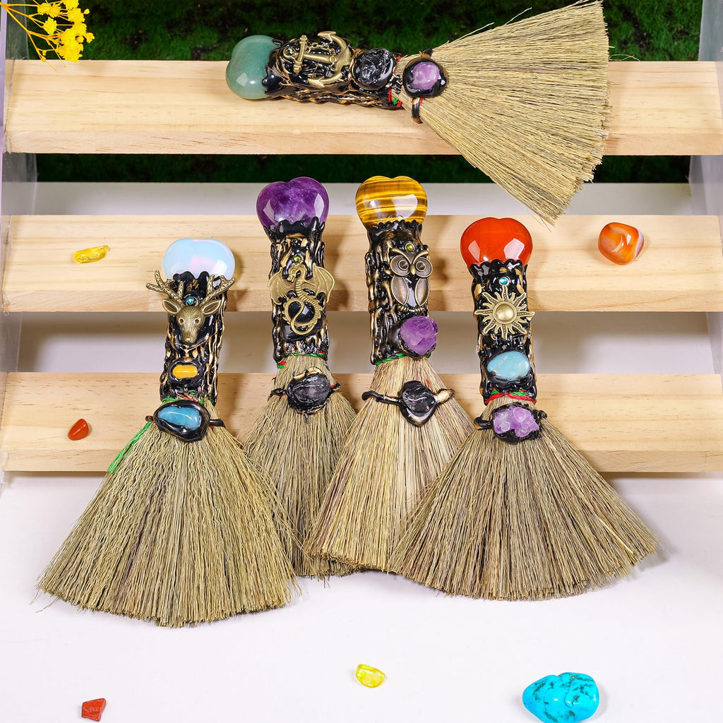 Natural Clear Quartz Magic Witch Broom - Handcrafted Love Crystal for Energy Cleansing & Chakra Balancing - Reiki Healing Tool w