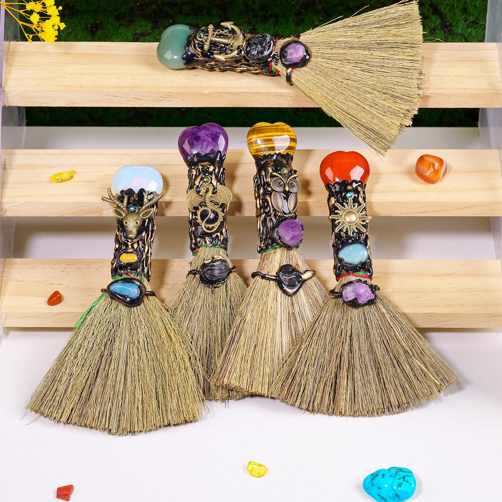 Natural Clear Quartz Magic Witch Broom - Handcrafted Love Crystal for Energy Cleansing & Chakra Balancing - Reiki Healing Tool w