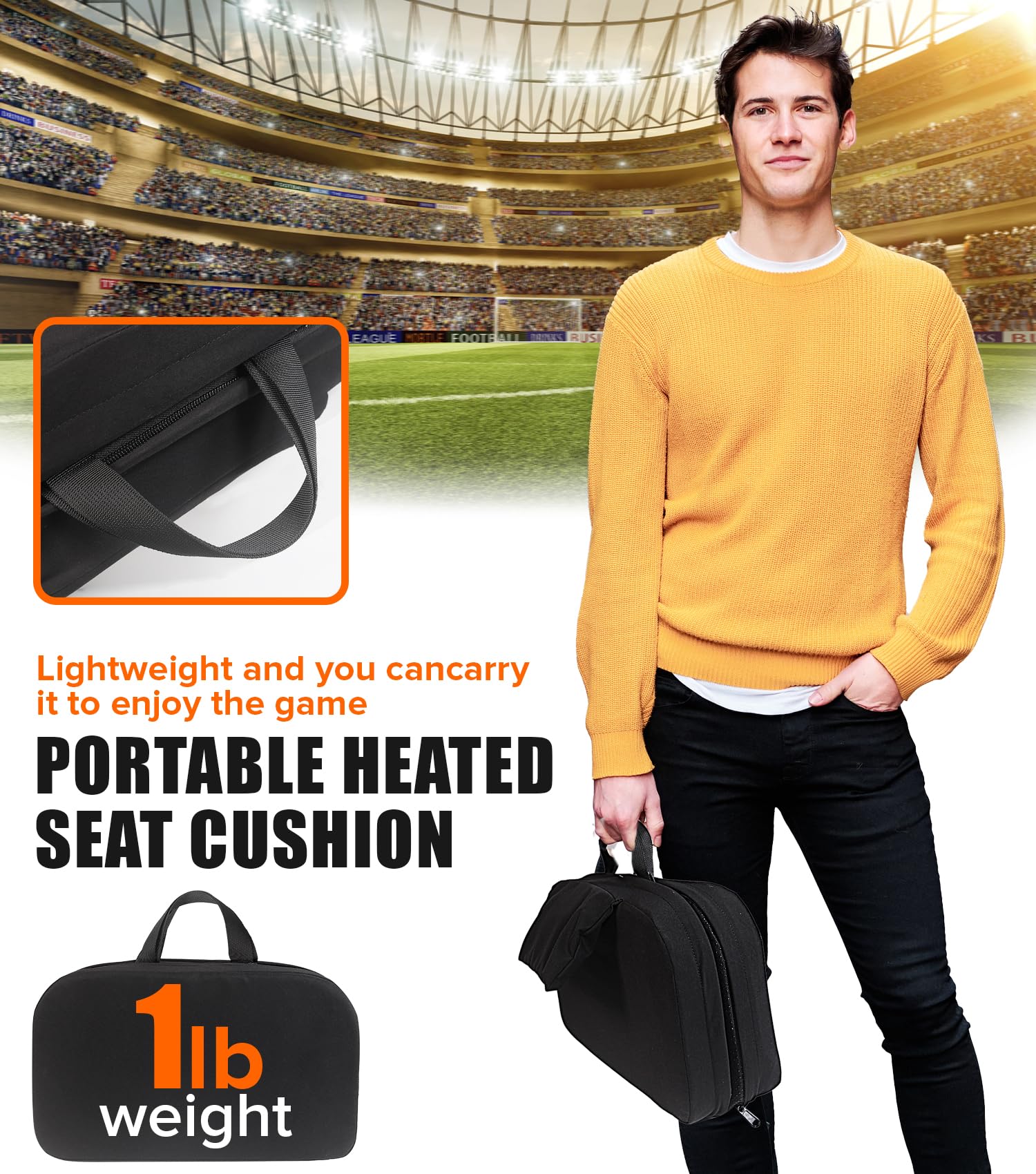 Heated Stadium Seats for Bleachers, Thicken Memory Foam Folding Heated Seat Cushion, Heating Camping Chair Seat Pad Cordless, Se