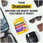 Dramamine Chewable Less Drowsy, Motion Sickness Relief, Raspberry Cream Flavor, 12 Count, 2 Pack