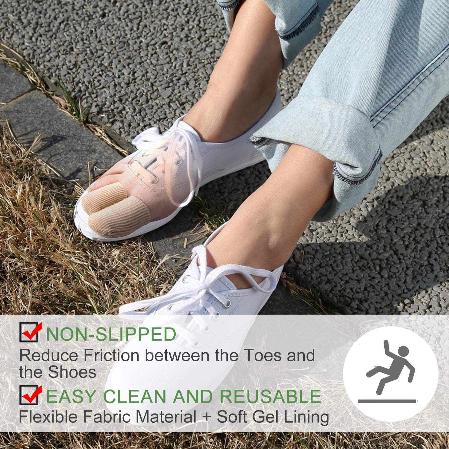 Welnove 10Pack Toe Caps Closed Toe Surface Fabric Sleeve Protectors with Gel Lining, Prevent Pain Relief for Corns, Blisters and