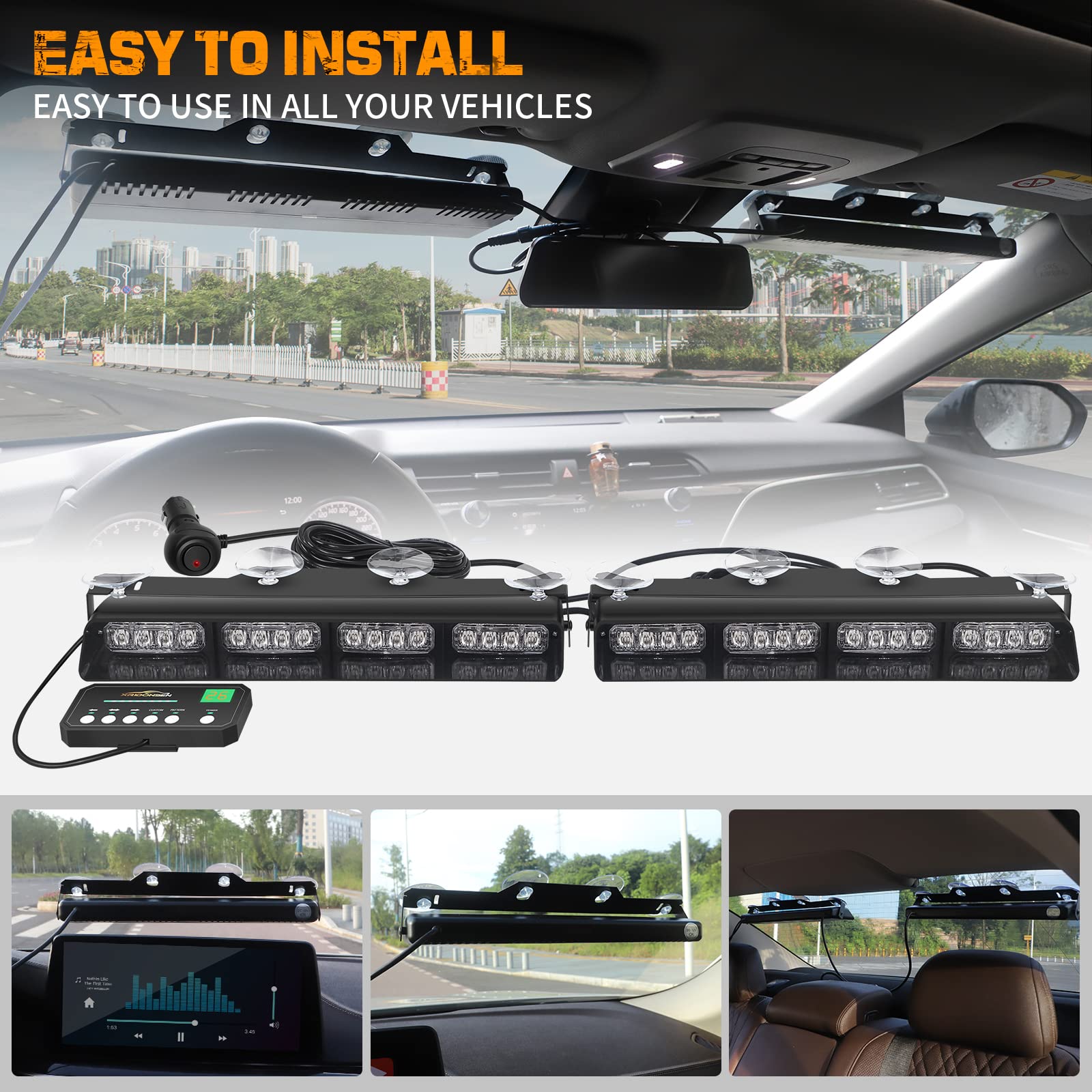 XRIDONSEN Emergency Dash Strobe Lights Safety Flashing Warning Hazard Interior FrontRear Windshield Deck Split Lights wSuction c