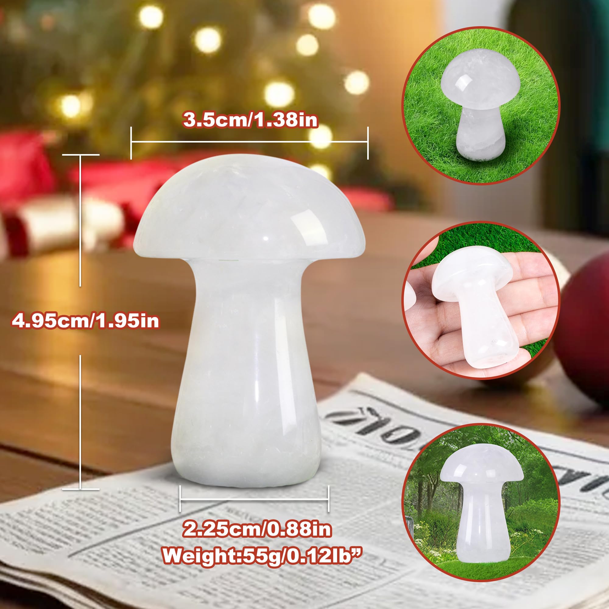 ZHIYUXI Clear Quartz Crystal Mushroom Figurines Healing Stones Mini Mushroom Ornaments White Gemstones Protection Crystals Mushr