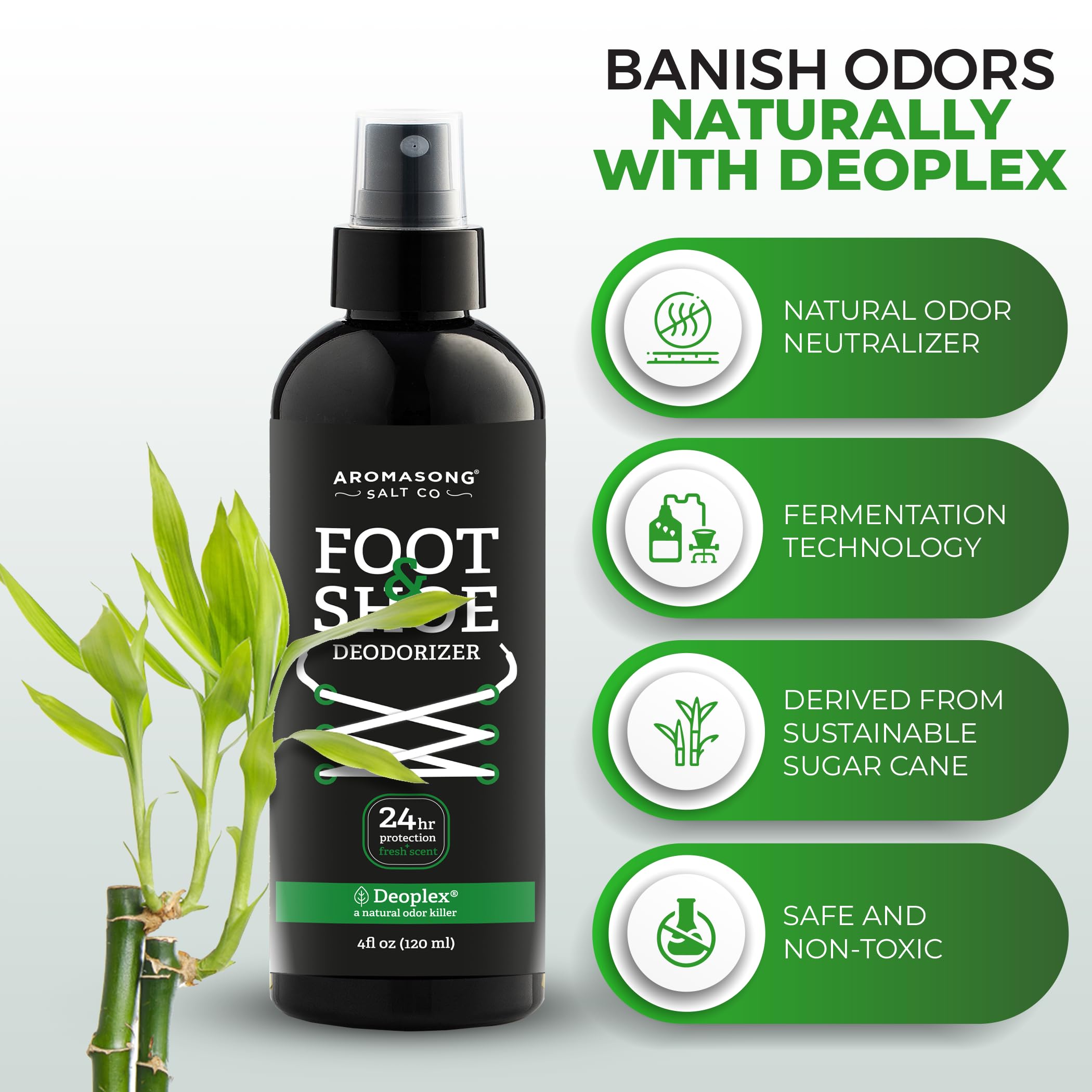 Aromasong Natural Shoe Deodorizer and Foot Spray - 24-Hour Freshness Foot Odor Eliminator for Feet - Extra Strength Fresher for