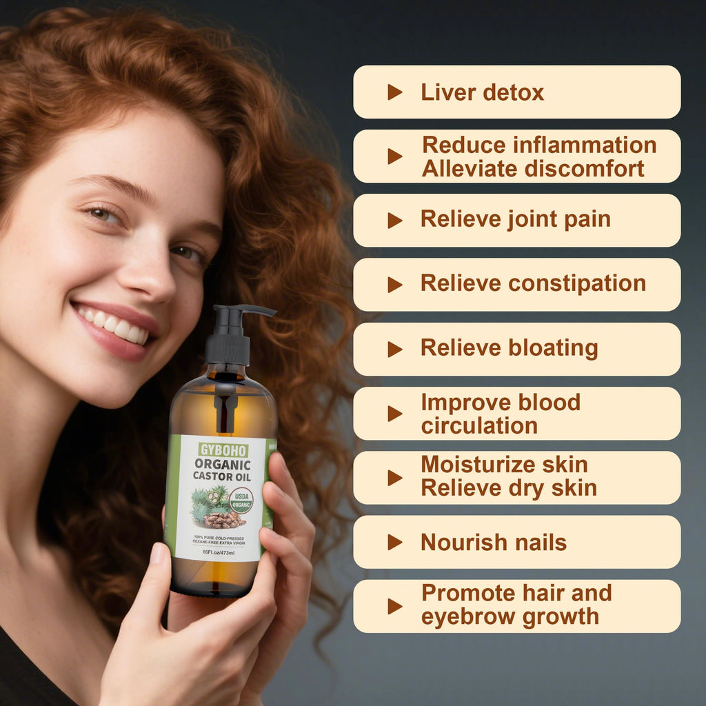 GYBOHO Castor Oil Pack Wrap Reusable & 16fl.oz Castor oil Organic Cold-Pressed Unrefined, with Disposable Castor oil Patches, fo