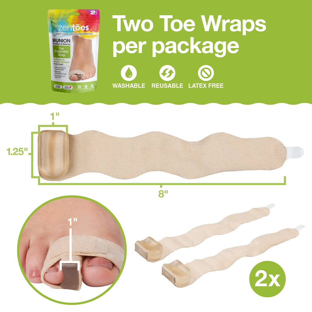 ZenToes Bunion Corrector Toe Separator Wraps Relieve Pain from Bunions and Hammer Toes 1 Pair (2 Count)