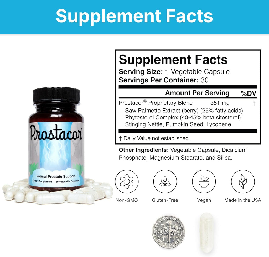 Prostacor Natural Prostate Support Supplement - Non-GMO, Vegan, Gluten-Free