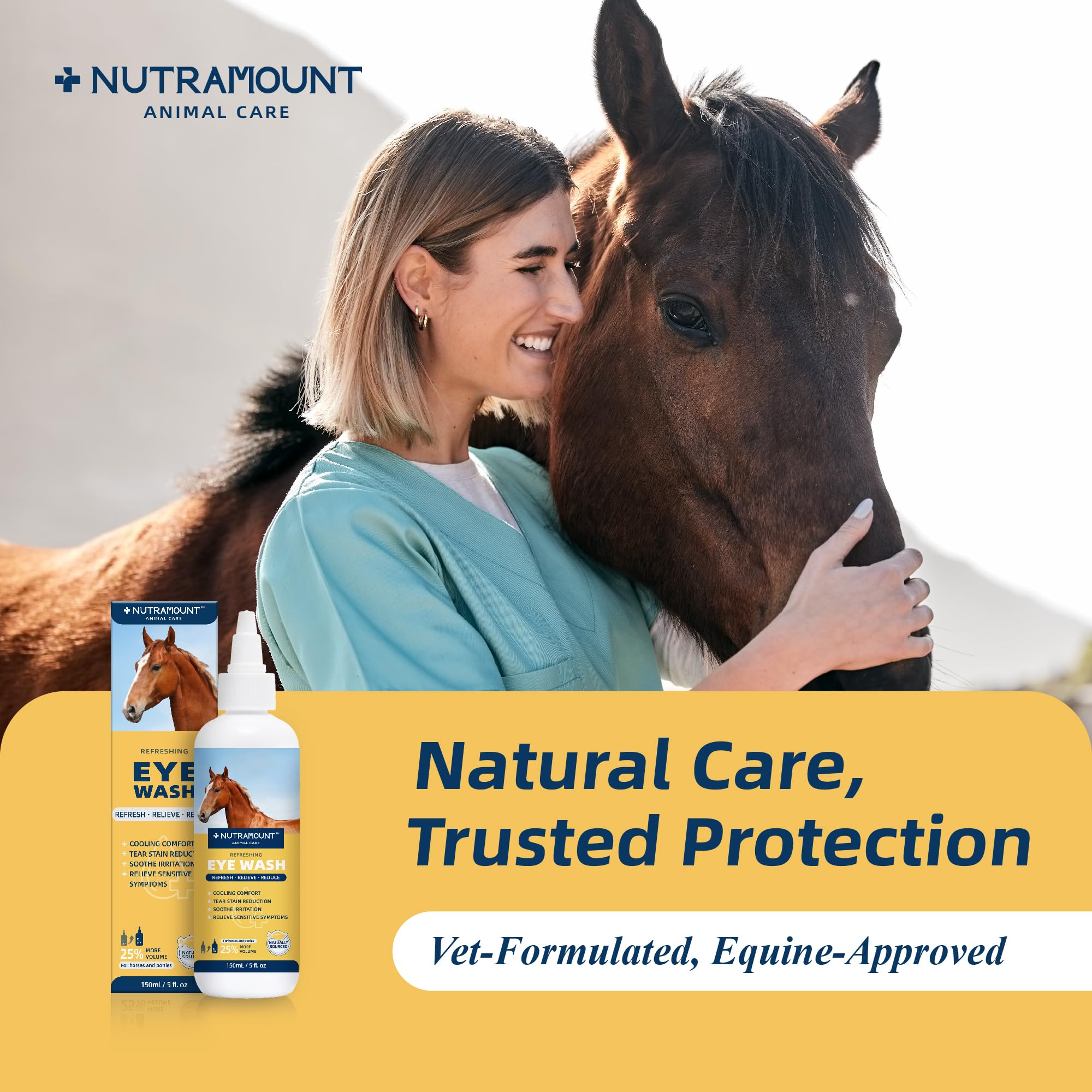 Nutramount Eye Wash for Horses and Ponies 150ML/5 fl. oz Mild Botanical Formula Reduces Tear Staining Twin Bottle Set