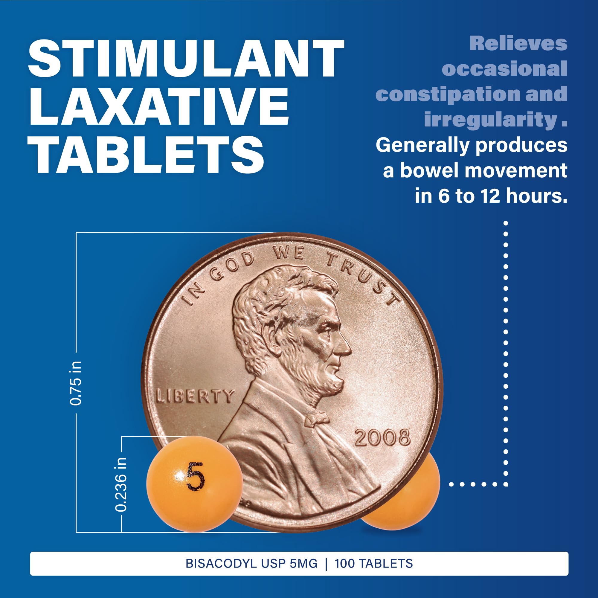 Major Pharmaceuticals Bisacodyl Stimulant Laxative, 5mg Enteric Coated, 100 Tablets