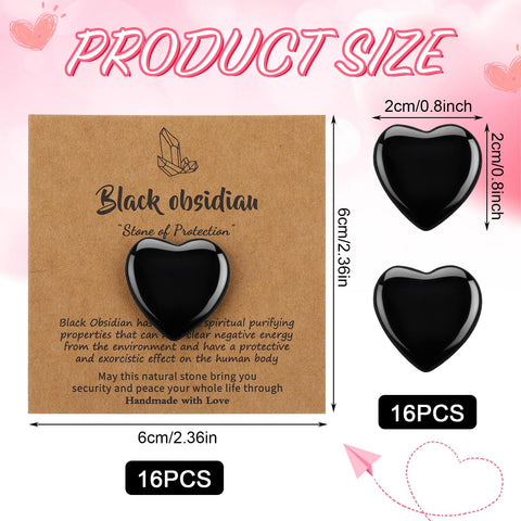YooNotee 32 Pack Black Obsidian Heart Stone Valentine's Gift Sets Bulk 0.8 Inch 16 Pcs Crystal Gemstone Crystals Rock With16 Pcs