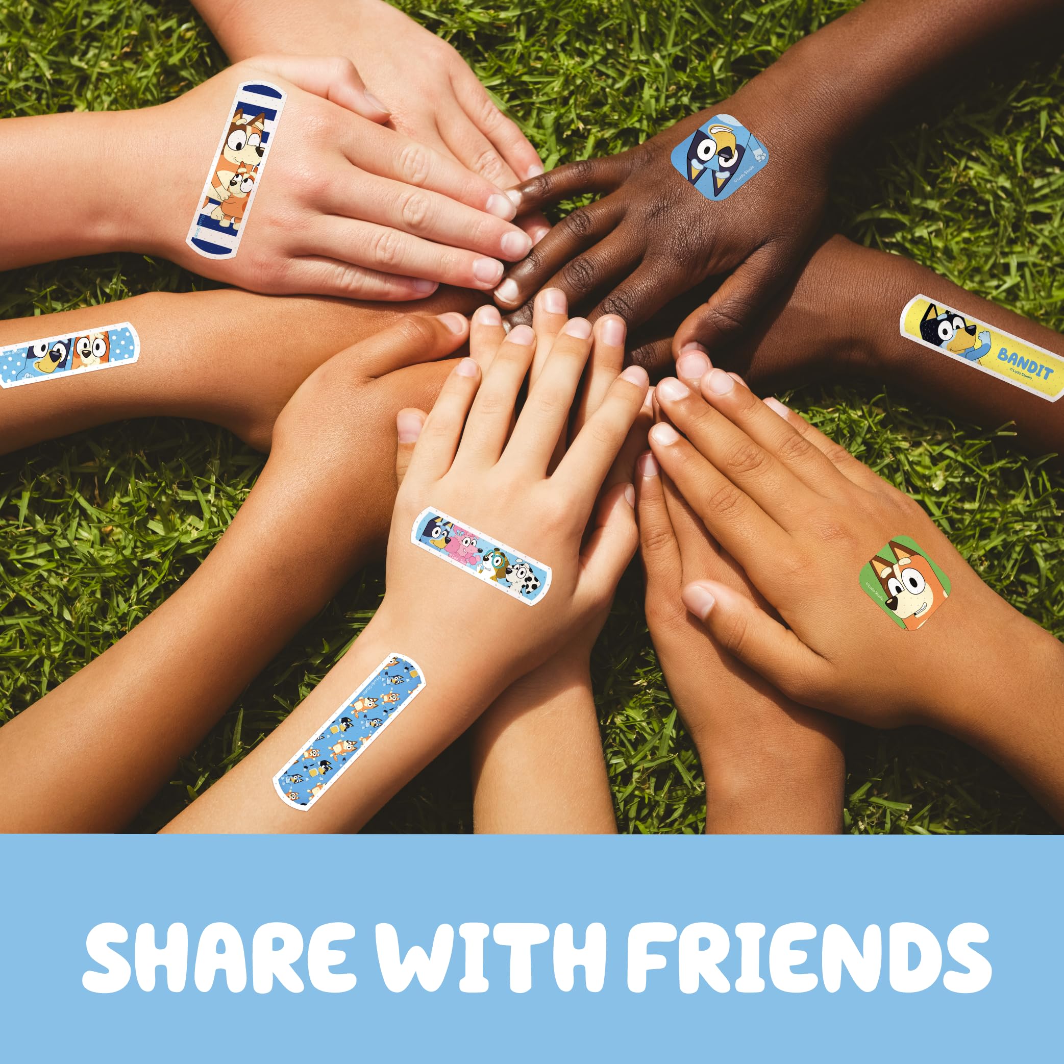 Bluey Kids Bandages, 3 Assorted Sizes 100 CT | Wear Like Stickers, Flexible Adhesive Bandages for Minor Cuts, Scrapes, and Burns