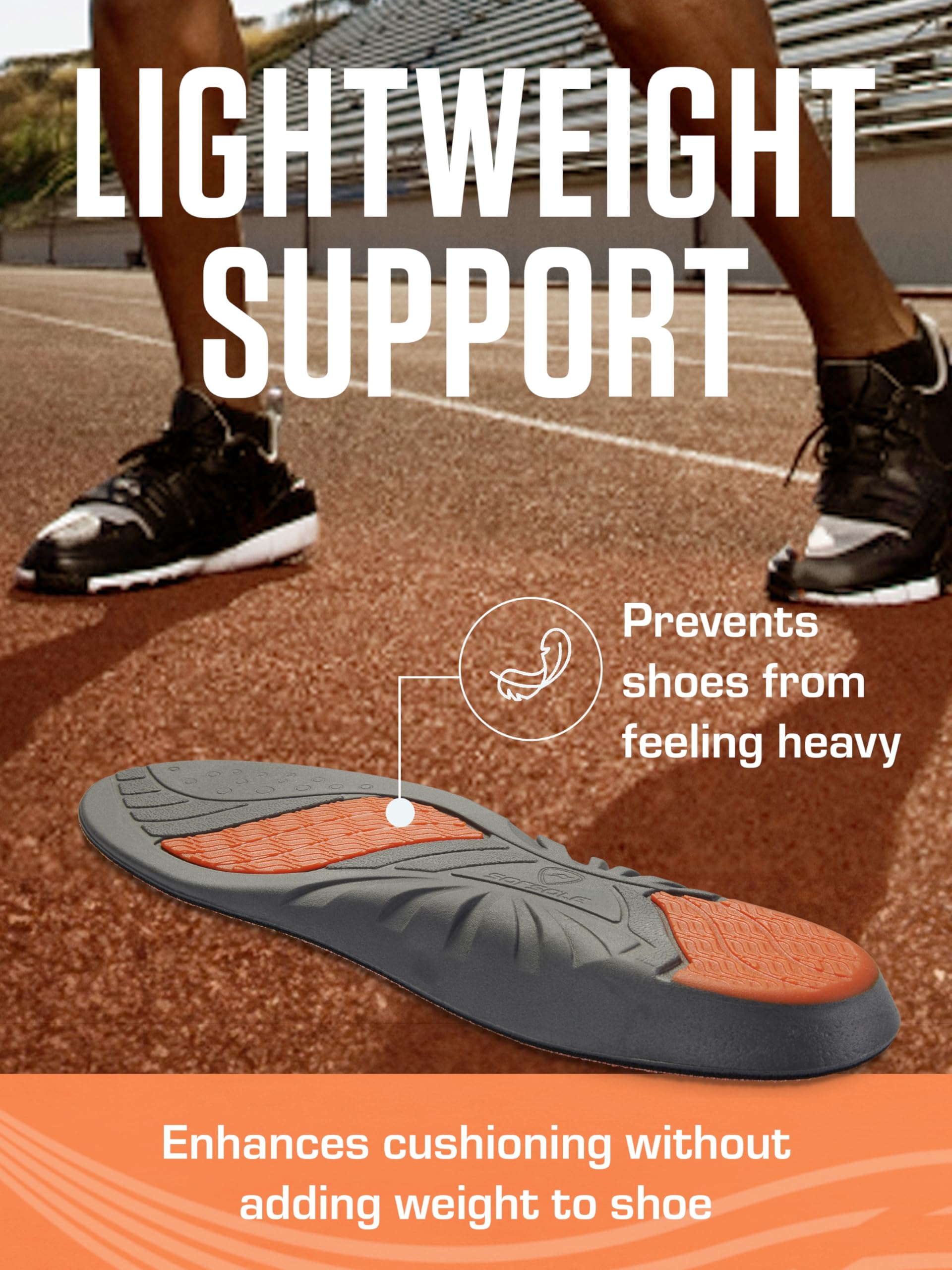Sof Sole Mens Athlete Performance Full-Length Insole, Orange, 7-8.5