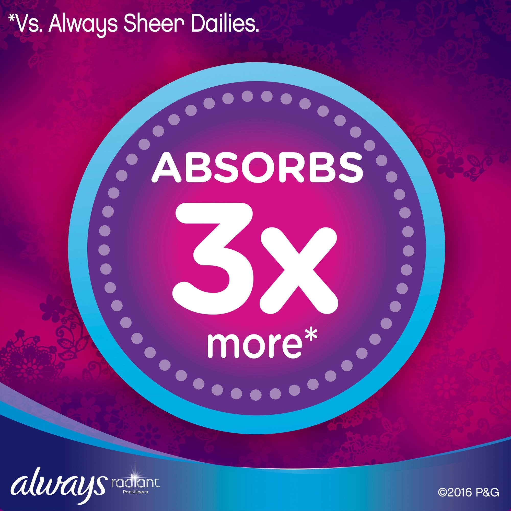 Always Radiant Pantiliners, Regular, Unscented, 48 Liners (Pack of 2)