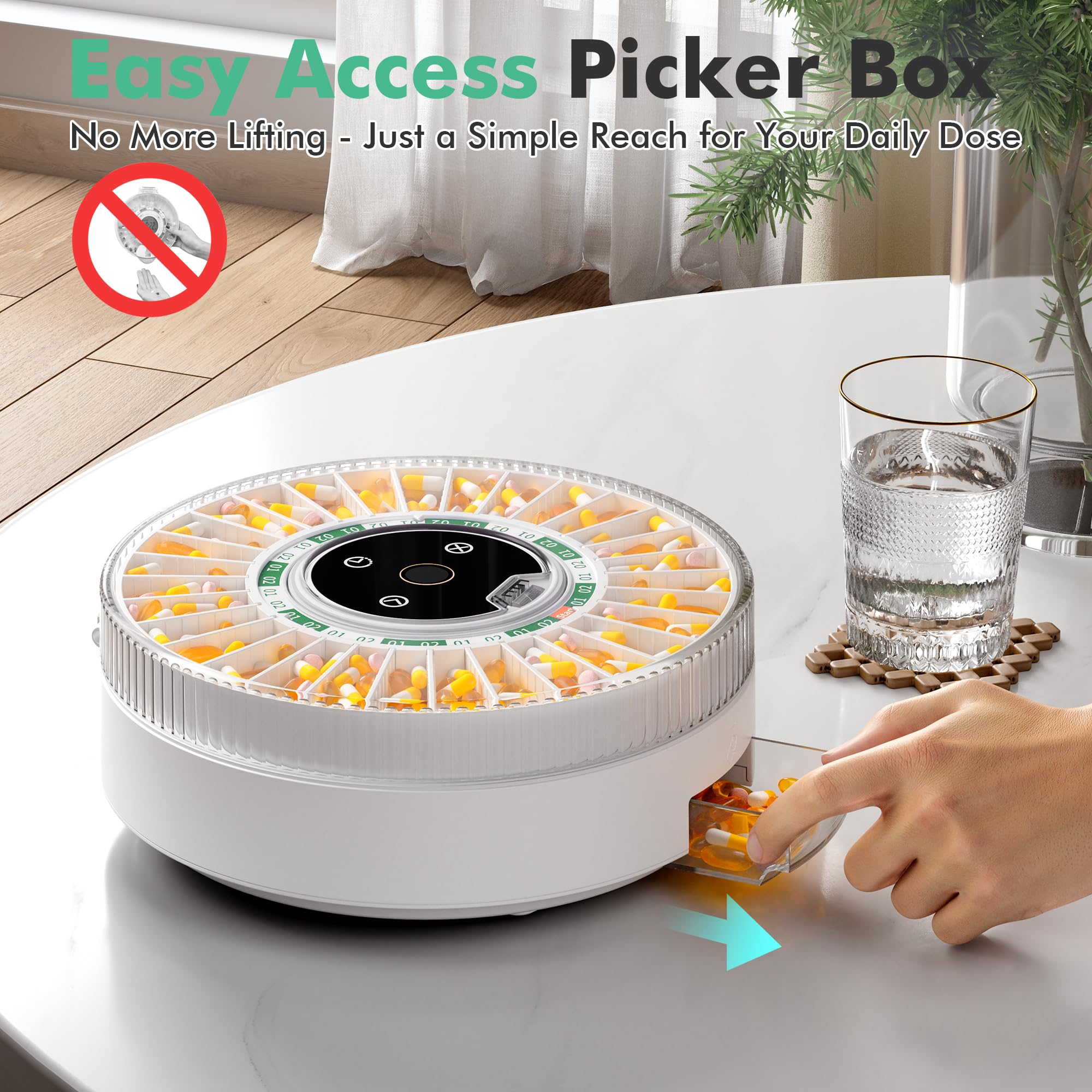 Windtrace Bluetooth Automatic Pill Dispenser for Elderly with Alarm, Smart Pill Dispenser with 31-Slot, Fingerprint& Mechanical
