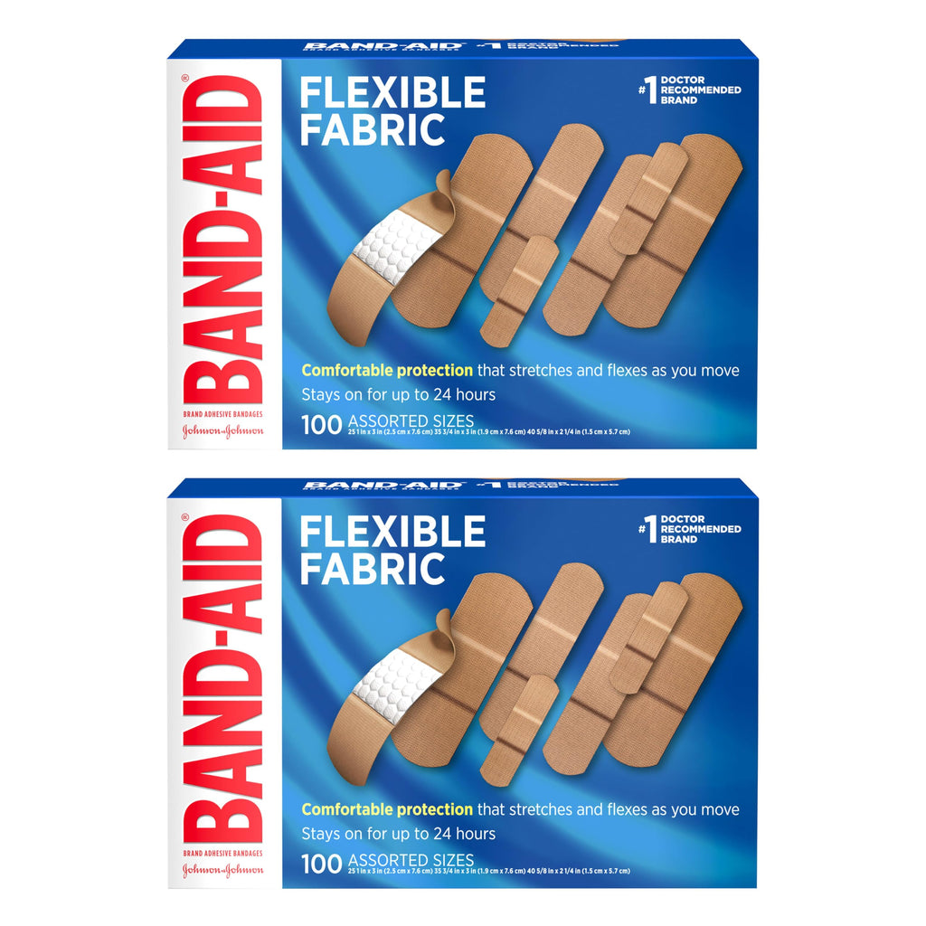 Band-Aid Brand Flexible Fabric Adhesive Bandages for Comfortable Flexible Protection, Twin Pack, 2 x 100 ct