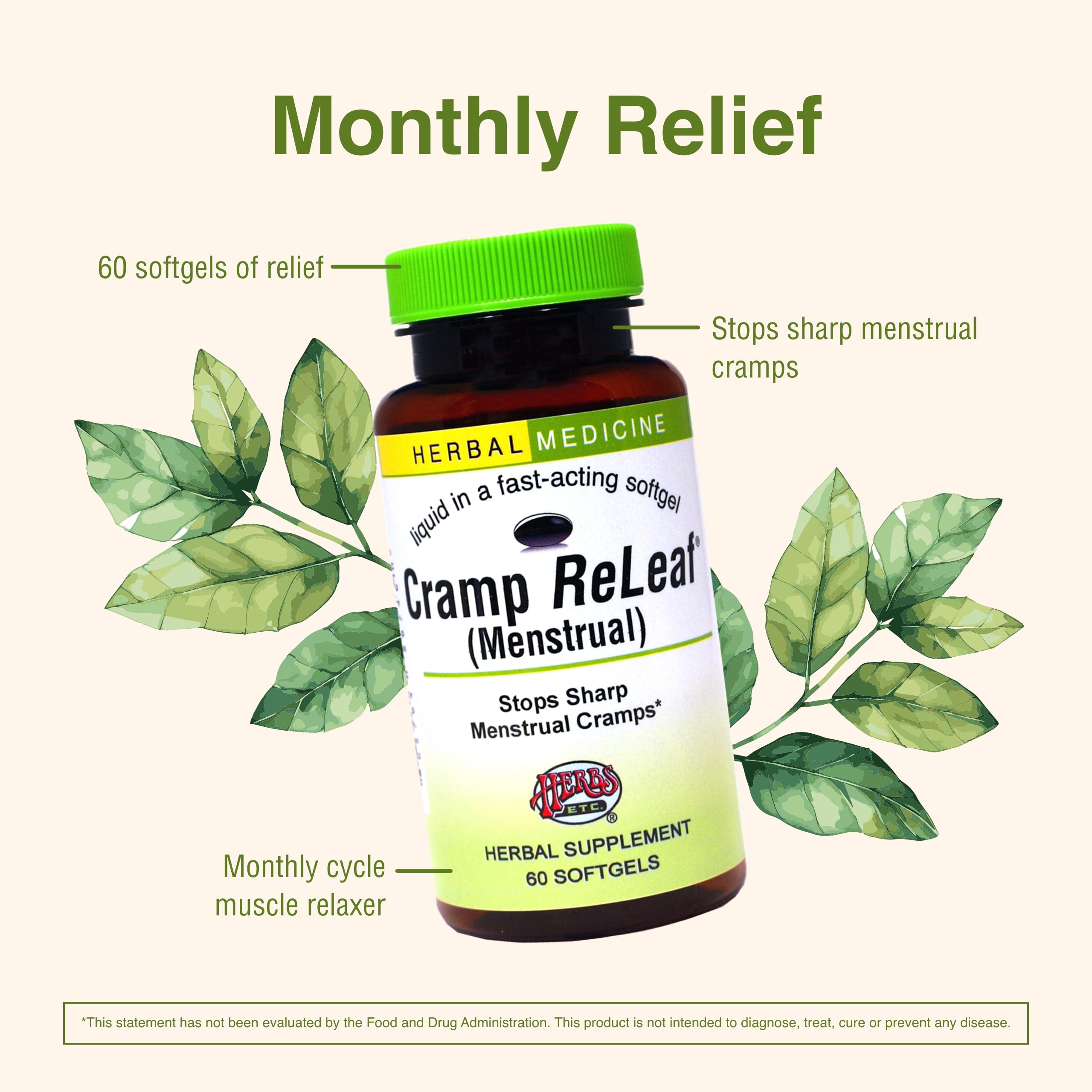 Herbs Etc. Cramp ReLeaf (Menstrual) - Abdominal Muscle Support - Herbal Supplement to Aid Menstrual Health - Period Cramp Suppor